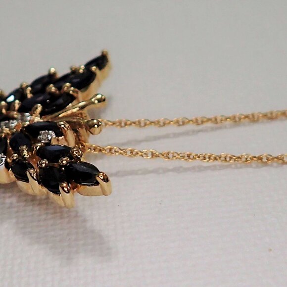 Genuine Midnight Sapphire and Diamond Butterfly Pendant - Picture 3 of 7